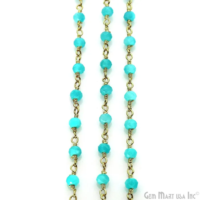 Dark Aqua Chalcedony Faceted Round 335mm Tiny Beads Gold Plated Wire Wrapped Rosary Chain GemMartUSA Necklaces Dark Aqua Chalcedony Faceted Round 335mm Tiny Beads Gold Plated Wire Wrapped Rosary Chain GemMartUSA Necklaces