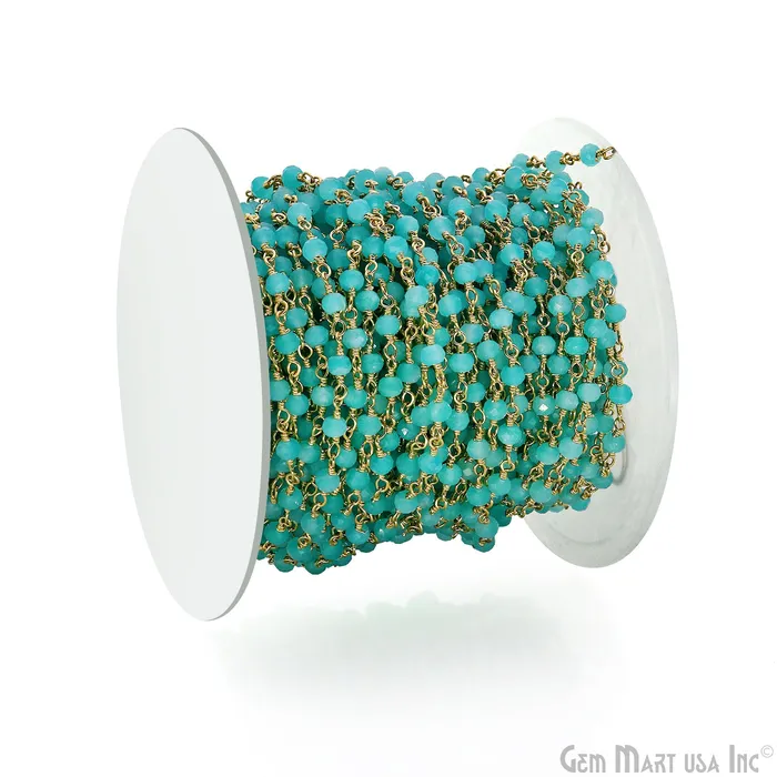 Dark Aqua Chalcedony Faceted Round 335mm Tiny Beads Gold Plated Wire Wrapped Rosary Chain GemMartUSA Necklaces Dark Aqua Chalcedony Faceted Round 335mm Tiny Beads Gold Plated Wire Wrapped Rosary Chain GemMartUSA Necklaces