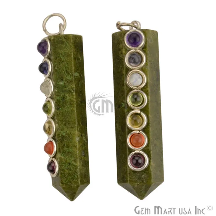 Dark Green Aventurine Silver Bail 7 Chakra Point Pendant GemMartUSA Necklaces Dark Green Aventurine Silver Bail 7 Chakra Point Pendant GemMartUSA Necklaces