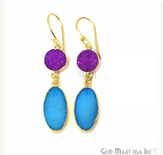 Double Druzy 52x10mm Gold Plated Dangle Hook Earrings Pick your Gemstone 901381 GemMartUSA Earrings Double Druzy 52x10mm Gold Plated Dangle Hook Earrings Pick your Gemstone 901381 GemMartUSA Earrings