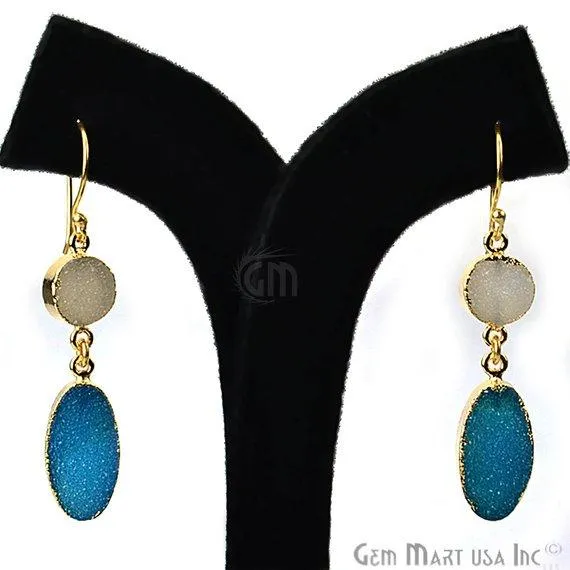 Double Druzy 52x10mm Gold Plated Dangle Hook Earrings Pick your Gemstone 901381 GemMartUSA Earrings Double Druzy 52x10mm Gold Plated Dangle Hook Earrings Pick your Gemstone 901381 GemMartUSA Earrings