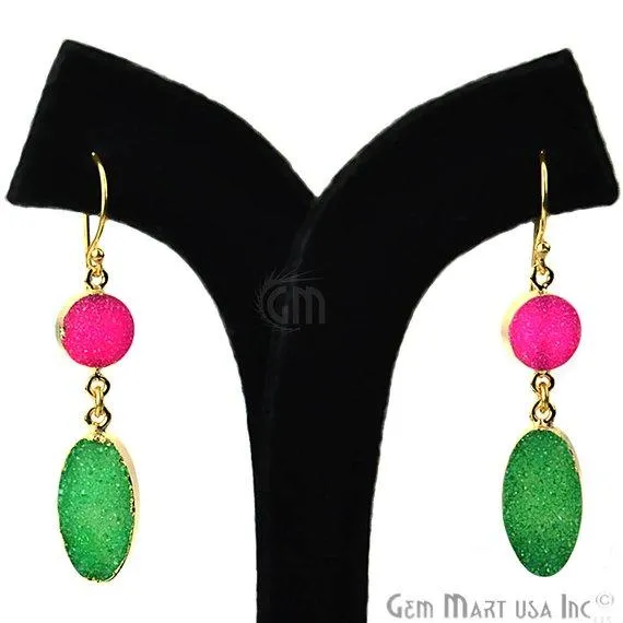 Double Druzy 52x10mm Gold Plated Dangle Hook Earrings Pick your Gemstone 901381 GemMartUSA Earrings Double Druzy 52x10mm Gold Plated Dangle Hook Earrings Pick your Gemstone 901381 GemMartUSA Earrings