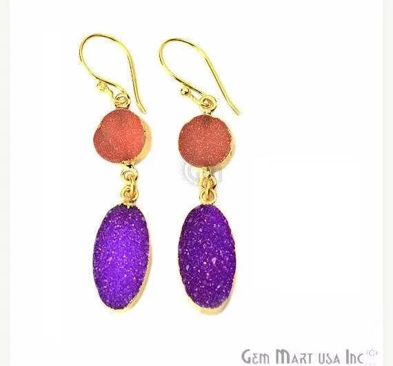 Double Druzy 52x10mm Gold Plated Dangle Hook Earrings Pick your Gemstone 901381 GemMartUSA Earrings Double Druzy 52x10mm Gold Plated Dangle Hook Earrings Pick your Gemstone 901381 GemMartUSA Earrings