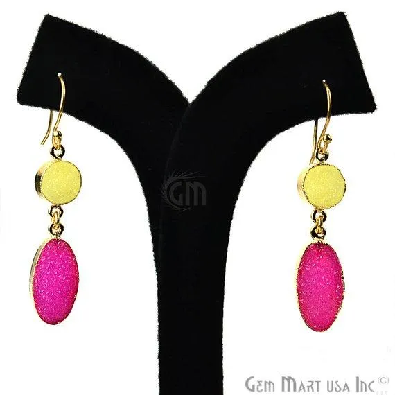 Double Druzy 52x10mm Gold Plated Dangle Hook Earrings Pick your Gemstone 901381 GemMartUSA Earrings Double Druzy 52x10mm Gold Plated Dangle Hook Earrings Pick your Gemstone 901381 GemMartUSA Earrings