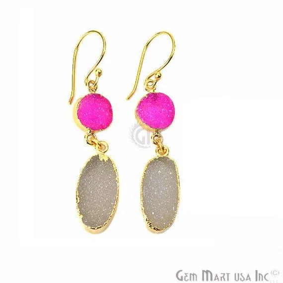 Double Druzy 52x10mm Gold Plated Dangle Hook Earrings Pick your Gemstone 901381 GemMartUSA Earrings Double Druzy 52x10mm Gold Plated Dangle Hook Earrings Pick your Gemstone 901381 GemMartUSA Earrings