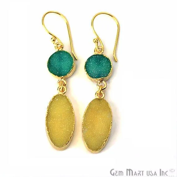 Double Druzy 52x10mm Gold Plated Dangle Hook Earrings Pick your Gemstone 901381 GemMartUSA Earrings Double Druzy 52x10mm Gold Plated Dangle Hook Earrings Pick your Gemstone 901381 GemMartUSA Earrings