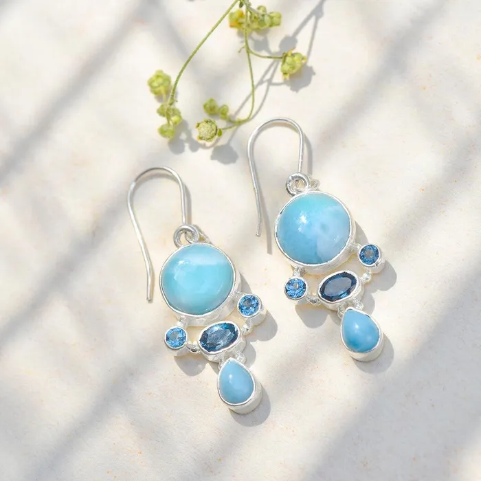 Earrings 177 Larimar London Blue Topaz Solid 925 Sterling Silver Dangle Earrings Jewelry YoTreasure