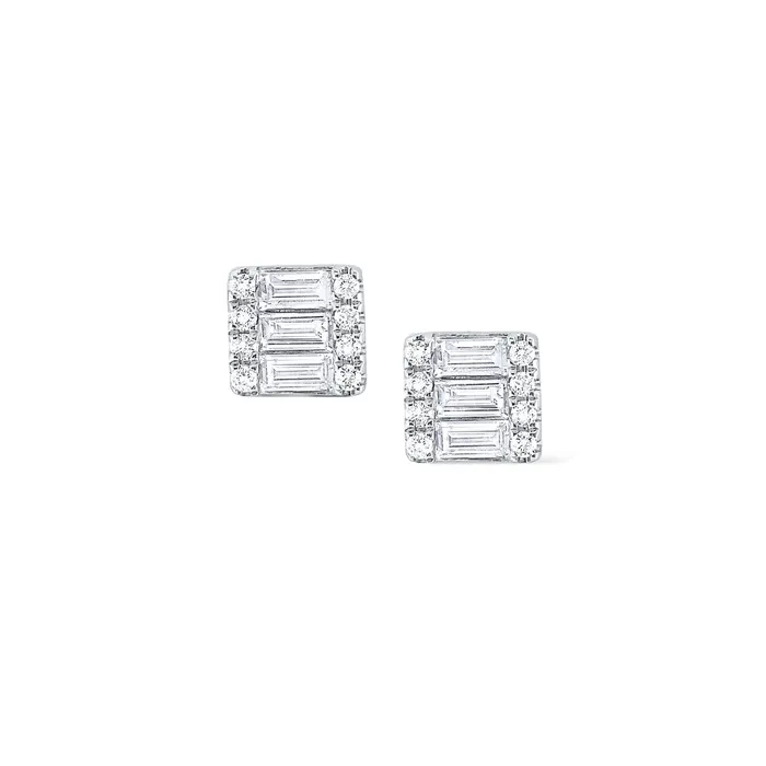 Earrings 14k White Gold Baguette Round Diamond Stud Earrings I8274 KC Designs Earrings 14k White Gold Baguette Round Diamond Stud Earrings I8274 KC Designs