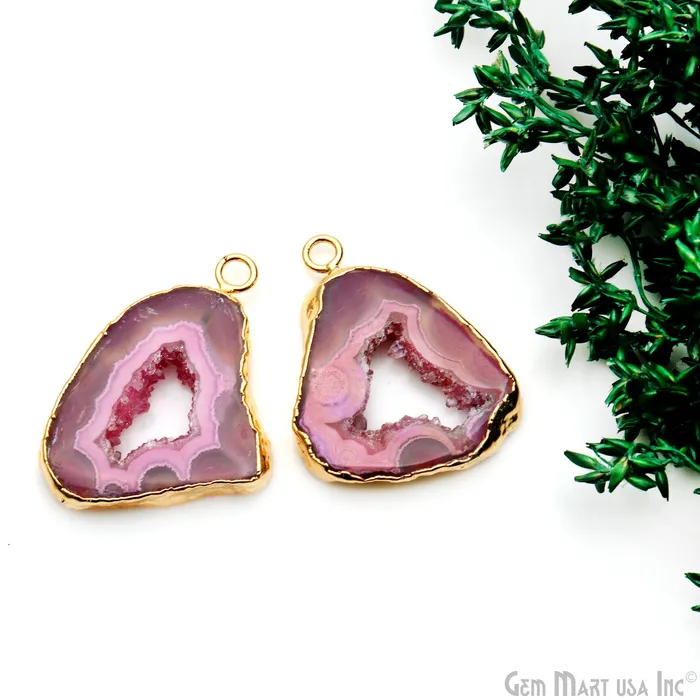 Earrings Agate Slice 33x25mm Organic Gold Electroplated Gemstone Earring Connector 1 Pair GemMartUSA Earrings Agate Slice 33x25mm Organic Gold Electroplated Gemstone Earring Connector 1 Pair GemMartUSA