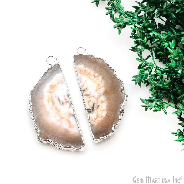 Earrings Agate Slice 44x19mm Organic Silver Electroplated Gemstone Earring Connector 1 Pair GemMartUSA Earrings Agate Slice 44x19mm Organic Silver Electroplated Gemstone Earring Connector 1 Pair GemMartUSA