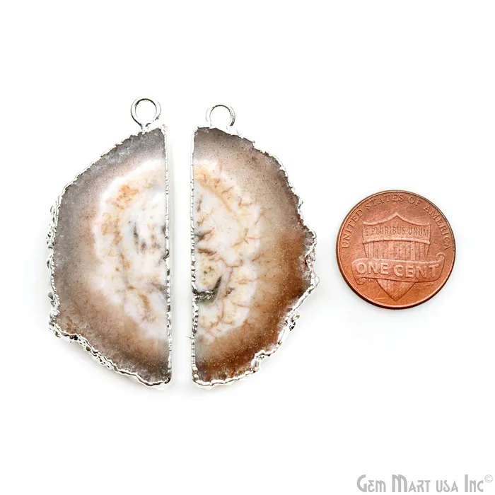 Earrings Agate Slice 44x19mm Organic Silver Electroplated Gemstone Earring Connector 1 Pair GemMartUSA Earrings Agate Slice 44x19mm Organic Silver Electroplated Gemstone Earring Connector 1 Pair GemMartUSA