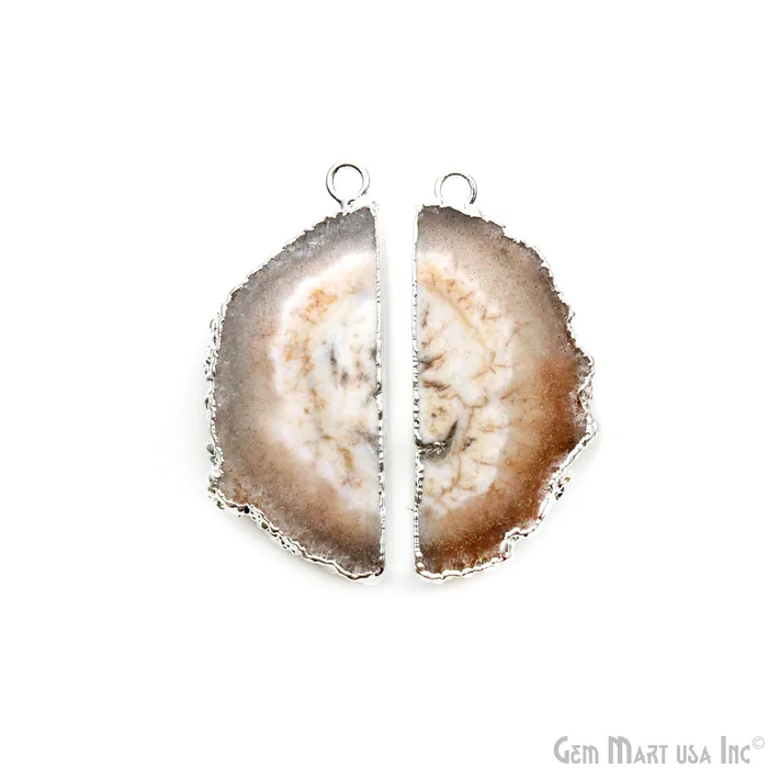 Earrings Agate Slice 44x19mm Organic Silver Electroplated Gemstone Earring Connector 1 Pair GemMartUSA Earrings Agate Slice 44x19mm Organic Silver Electroplated Gemstone Earring Connector 1 Pair GemMartUSA