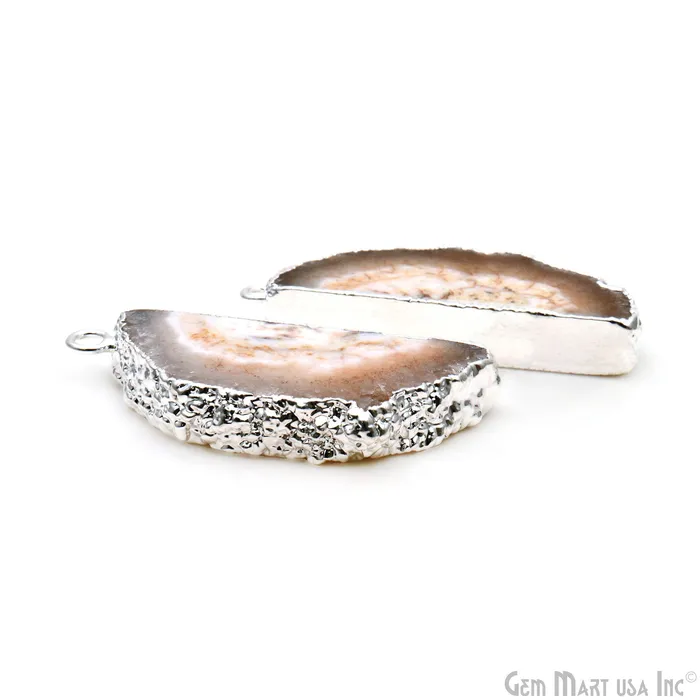 Earrings Agate Slice 44x19mm Organic Silver Electroplated Gemstone Earring Connector 1 Pair GemMartUSA Earrings Agate Slice 44x19mm Organic Silver Electroplated Gemstone Earring Connector 1 Pair GemMartUSA