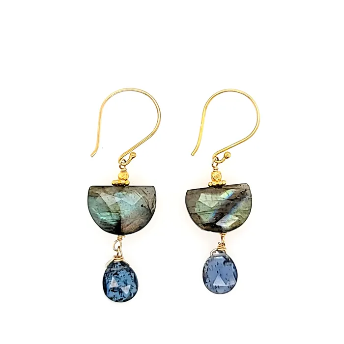 Earrings AVF Gold Semi Circle Labradorite Kyanite Drop Earrings SI2942 AVF