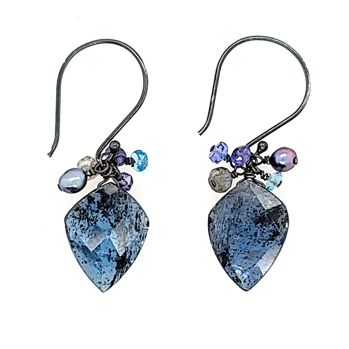 Earrings AVF Oxidized Indigo Kyanite Tahitian Pearl Tanzanite Labradorite Blue Topaz Cluster Earrings SI2953 AVF Earrings AVF Oxidized Indigo Kyanite Tahitian Pearl Tanzanite Labradorite Blue Topaz Cluster Earrings SI2953 AVF
