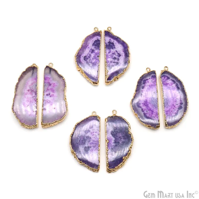 Earrings GemMartUSA Agate Slice 20x47mm Organic Gold Electroplated Gemstone Earring Connector 1 Pair Earrings GemMartUSA Agate Slice 20x47mm Organic Gold Electroplated Gemstone Earring Connector 1 Pair