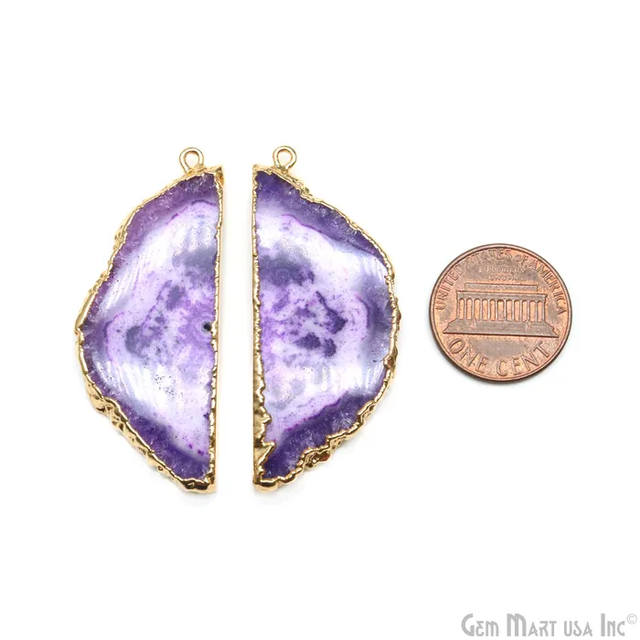 Earrings GemMartUSA Agate Slice 20x47mm Organic Gold Electroplated Gemstone Earring Connector 1 Pair Earrings GemMartUSA Agate Slice 20x47mm Organic Gold Electroplated Gemstone Earring Connector 1 Pair
