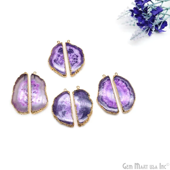 Earrings GemMartUSA Agate Slice 20x47mm Organic Gold Electroplated Gemstone Earring Connector 1 Pair Earrings GemMartUSA Agate Slice 20x47mm Organic Gold Electroplated Gemstone Earring Connector 1 Pair