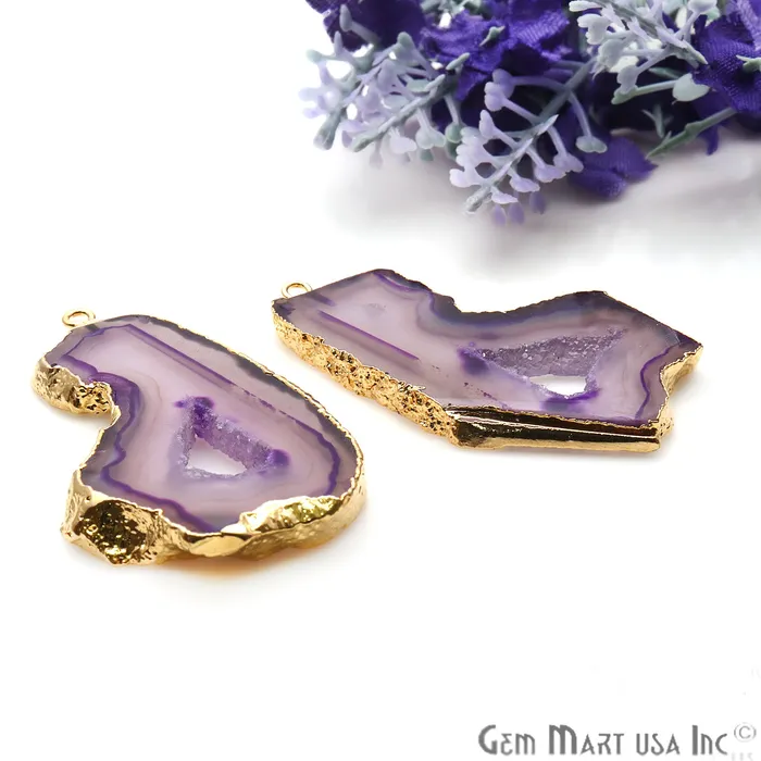 Earrings GemMartUSA Agate Slice 26x47mm Organic Gold Electroplated Gemstone Earring Connector 1 Pair Earrings GemMartUSA Agate Slice 26x47mm Organic Gold Electroplated Gemstone Earring Connector 1 Pair