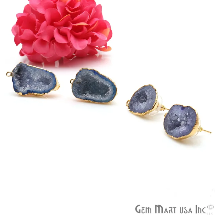 Earrings GemmartUSA DIY Agate Slice Geode Druzy 16x30mm Gold Electroplated Loop Connector Studs Earrings