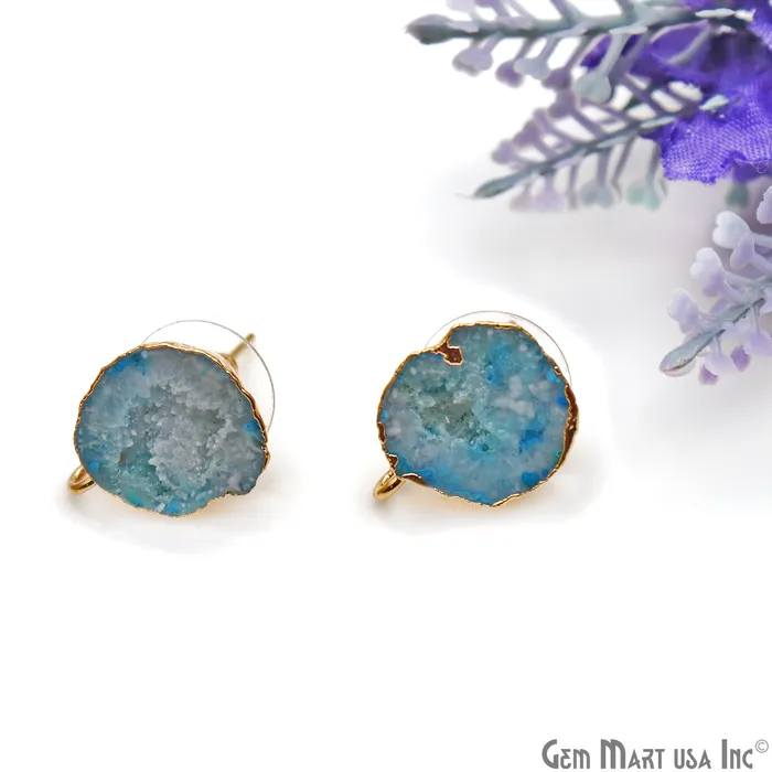 Earrings GemMartUSA DIY Agate Slice Geode Druzy 17x13mm Gold Electroplated Loop Connector Studs Earrings Earrings GemMartUSA DIY Agate Slice Geode Druzy 17x13mm Gold Electroplated Loop Connector Studs Earrings