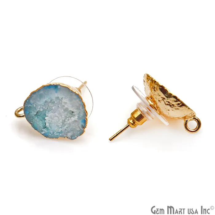 Earrings GemMartUSA DIY Agate Slice Geode Druzy 17x13mm Gold Electroplated Loop Connector Studs Earrings