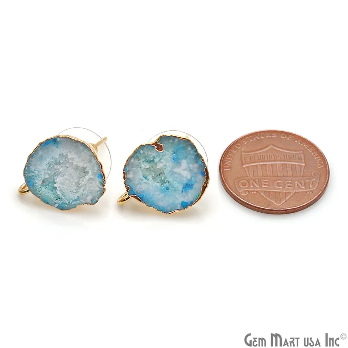 Earrings GemMartUSA DIY Agate Slice Geode Druzy 17x13mm Gold Electroplated Loop Connector Studs Earrings