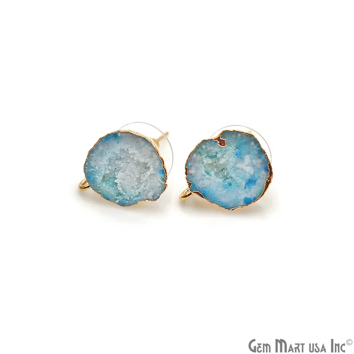 Earrings GemMartUSA DIY Agate Slice Geode Druzy 17x13mm Gold Electroplated Loop Connector Studs Earrings