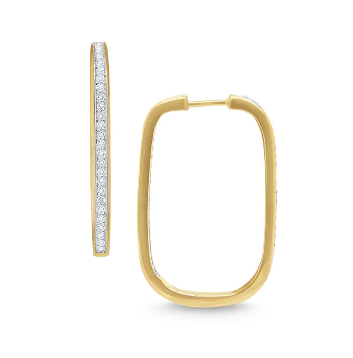 Earrings KC Designs 14k Yellow Gold Diamond Rectangular Hoop Earrings I8320 Earrings KC Designs 14k Yellow Gold Diamond Rectangular Hoop Earrings I8320