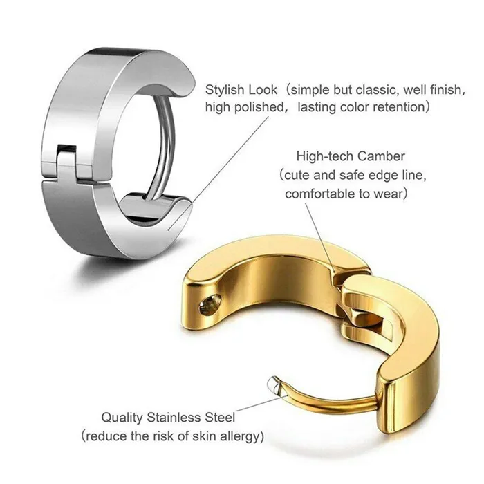 Earrings SWEET T 52 Cool Men and Womens Unisex Stainless Steel Stud Earrings In Blue Black Gold Silver 1 Pair Earrings