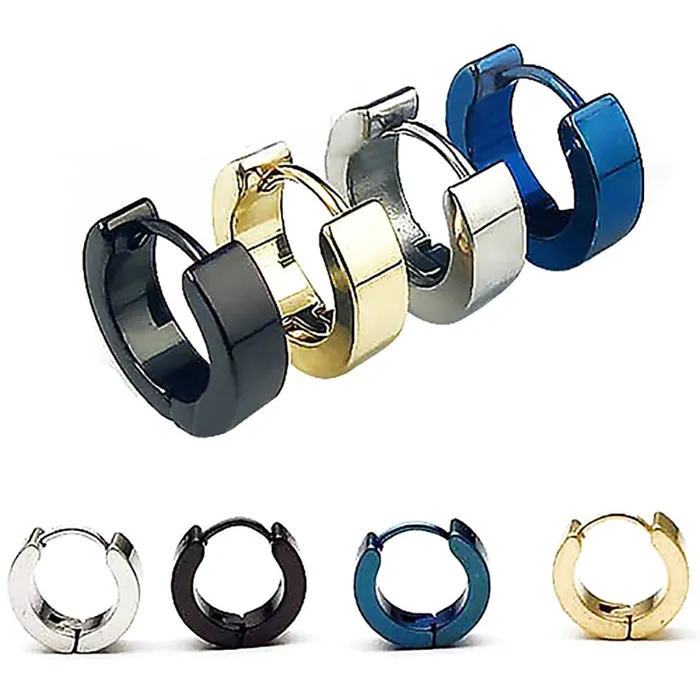 Earrings SWEET T 52 Cool Men and Womens Unisex Stainless Steel Stud Earrings In Blue Black Gold Silver 1 Pair Earrings