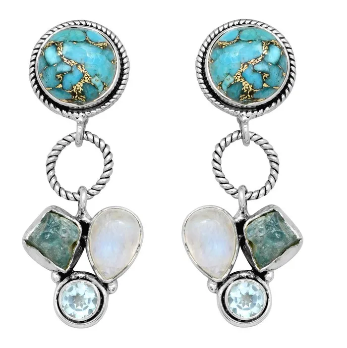 Earrings YoTreasure Turquoise Moonstone Solid 925 Sterling Silver Dangle Earrings Earrings YoTreasure Turquoise Moonstone Solid 925 Sterling Silver Dangle Earrings