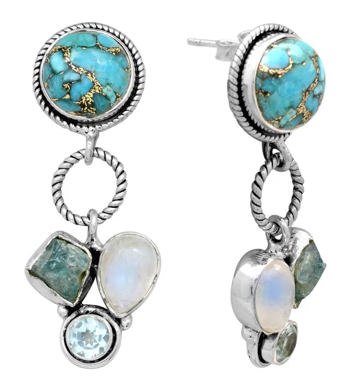 Earrings YoTreasure Turquoise Moonstone Solid 925 Sterling Silver Dangle Earrings
