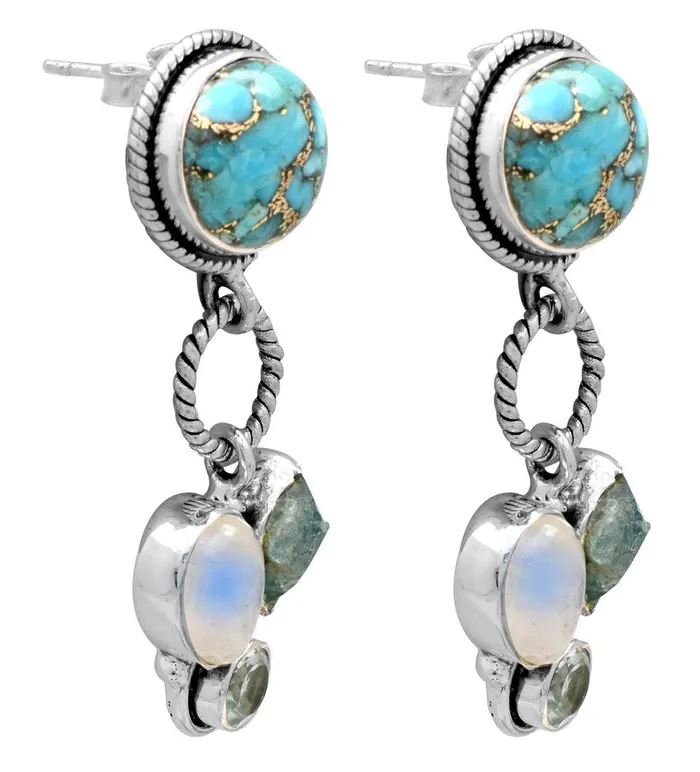 Earrings YoTreasure Turquoise Moonstone Solid 925 Sterling Silver Dangle Earrings
