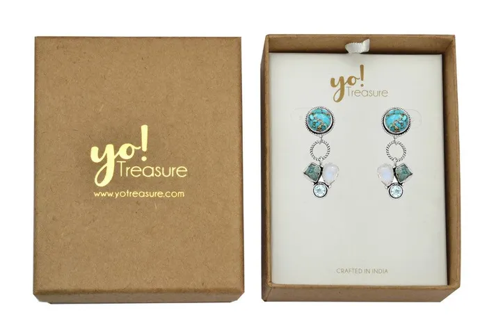 Earrings YoTreasure Turquoise Moonstone Solid 925 Sterling Silver Dangle Earrings