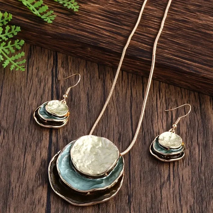 Earrings ZX Jewellery Store Layered Earrings Necklace Set