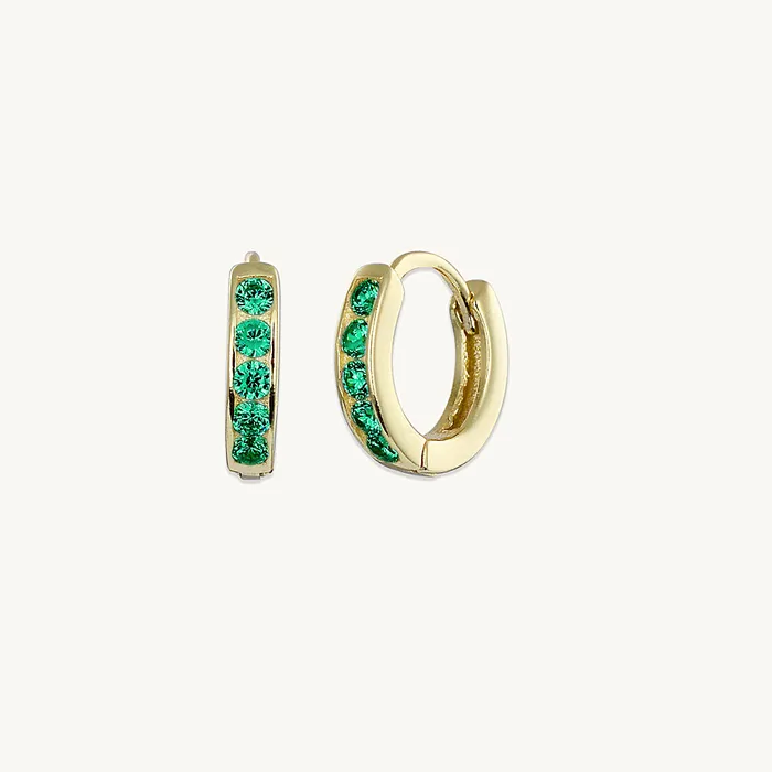 Emerald Inlay Huggie Earrings Camile Stone Earrings