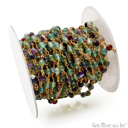 Fluorite Jade 4mm Gemstone Beads Gold Wire Wrapped Rosary Chain GemMartUSA PreStyled Sets Fluorite Jade 4mm Gemstone Beads Gold Wire Wrapped Rosary Chain GemMartUSA PreStyled Sets
