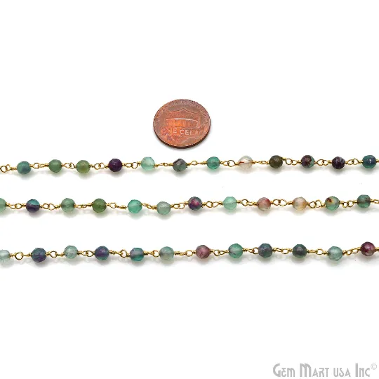Fluorite Jade 4mm Gemstone Beads Gold Wire Wrapped Rosary Chain GemMartUSA PreStyled Sets Fluorite Jade 4mm Gemstone Beads Gold Wire Wrapped Rosary Chain GemMartUSA PreStyled Sets
