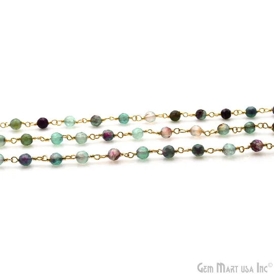 Fluorite Jade 4mm Gemstone Beads Gold Wire Wrapped Rosary Chain GemMartUSA PreStyled Sets Fluorite Jade 4mm Gemstone Beads Gold Wire Wrapped Rosary Chain GemMartUSA PreStyled Sets