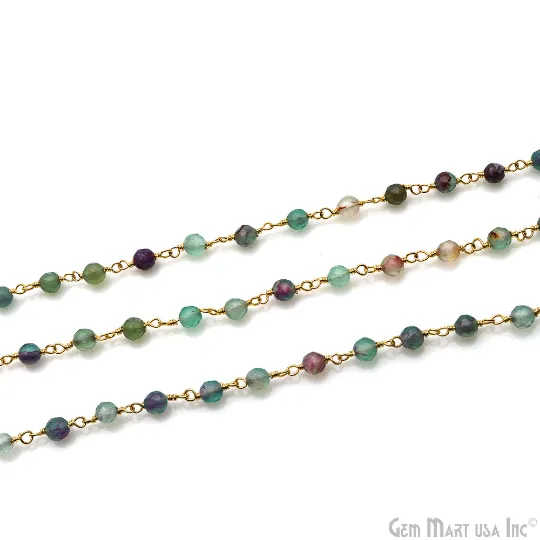 Fluorite Jade 4mm Gemstone Beads Gold Wire Wrapped Rosary Chain GemMartUSA PreStyled Sets Fluorite Jade 4mm Gemstone Beads Gold Wire Wrapped Rosary Chain GemMartUSA PreStyled Sets