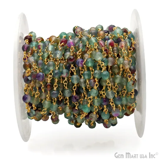 Fluorite Jade 4mm Gemstone Beads Gold Wire Wrapped Rosary Chain GemMartUSA PreStyled Sets Fluorite Jade 4mm Gemstone Beads Gold Wire Wrapped Rosary Chain GemMartUSA PreStyled Sets