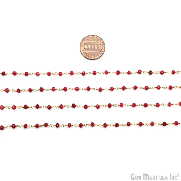 gemmartusa PreStyled Sets Ruby Jade Faceted 335mm Gold Wire Wrapped Rosary Chain