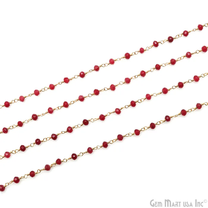 gemmartusa PreStyled Sets Ruby Jade Faceted 335mm Gold Wire Wrapped Rosary Chain