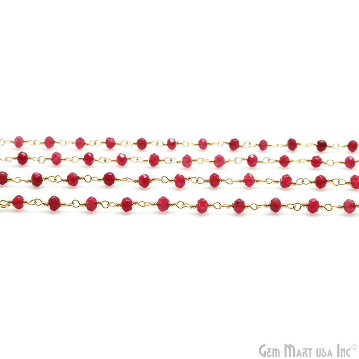 gemmartusa PreStyled Sets Ruby Jade Faceted 335mm Gold Wire Wrapped Rosary Chain
