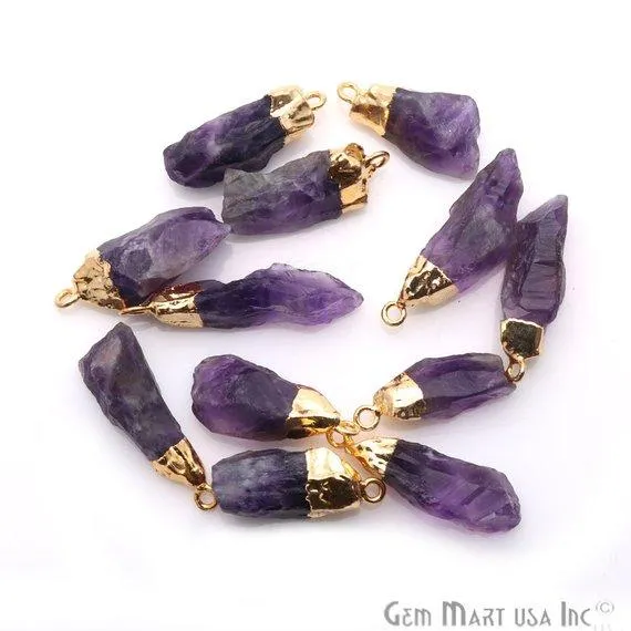 GemMartUSA Charm Necklaces Rough Amethyst 25x11mm Gold Edged Bracelets Charm Single Bail Connectors GemMartUSA Charm Necklaces Rough Amethyst 25x11mm Gold Edged Bracelets Charm Single Bail Connectors