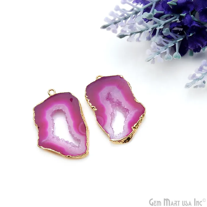 GemMartUSA Earrings Agate Slice 35x21mm Organic Gold Electroplated Gemstone Earring Connector 1 Pair GemMartUSA Earrings Agate Slice 35x21mm Organic Gold Electroplated Gemstone Earring Connector 1 Pair