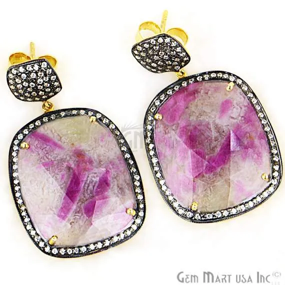 GemMartUSA Earrings Beautiful Handmade Pink Sapphire EarringCz Pave Diamond Gold Vermeil Earring 46x27mmSHCZ90099 GemMartUSA Earrings Beautiful Handmade Pink Sapphire EarringCz Pave Diamond Gold Vermeil Earring 46x27mmSHCZ90099