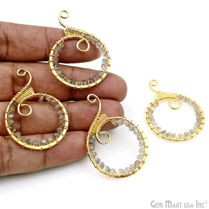 GemMartUSA Earrings Round Hoop Beaded 46x32mm Gold Wire Wrapped Hoop Connector GemMartUSA Earrings Round Hoop Beaded 46x32mm Gold Wire Wrapped Hoop Connector
