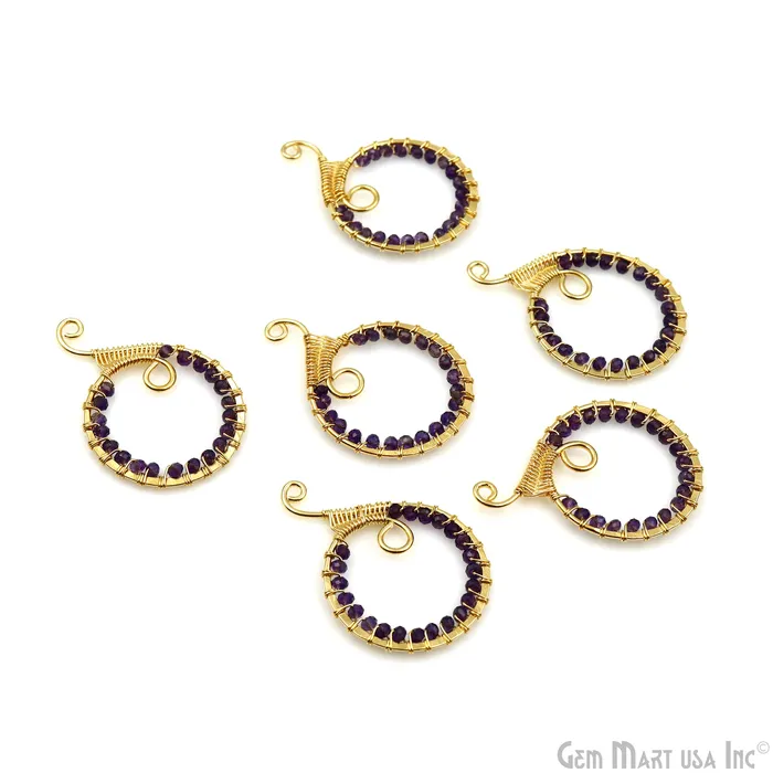 GemMartUSA Earrings Round Hoop Beaded 46x32mm Gold Wire Wrapped Hoop Connector GemMartUSA Earrings Round Hoop Beaded 46x32mm Gold Wire Wrapped Hoop Connector
